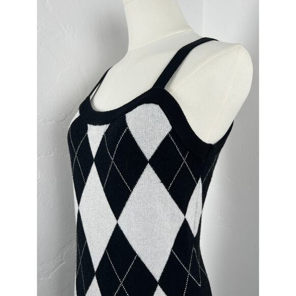 ARGYLE Sweater Midi Dress Black White Light Grey (Womens: Large) - Picture 3 of 8